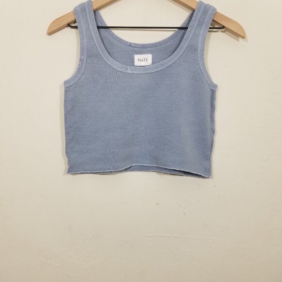 MATE the Label Tops - MATE the Label Organic Cotton Thermal Crop Tank Top Blue Size M